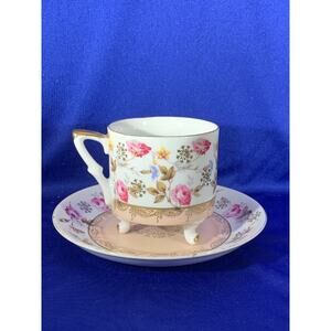 Vintage Porcelain Footed Teacup and Saucer Made in Japan